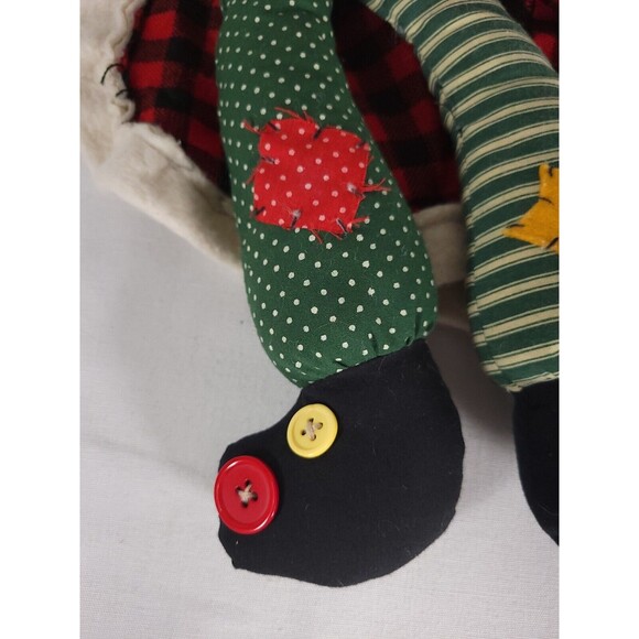 Vintage weighted Santa Doll wearing patched Robe and Hat Patchwork buttons - Picture 7 of 8